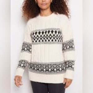 NWT Line & Dot Women’s Fair Isle Oversized Pullover Sweater Cream A Size XS